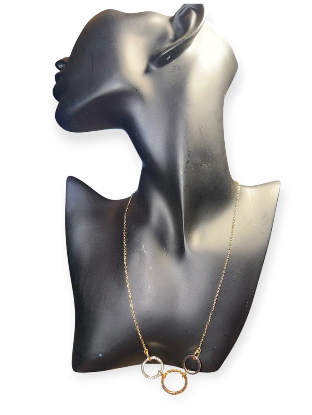 Authentic COACH Tricolor Interlocking Hoop Statement Necklace — 18" Chain